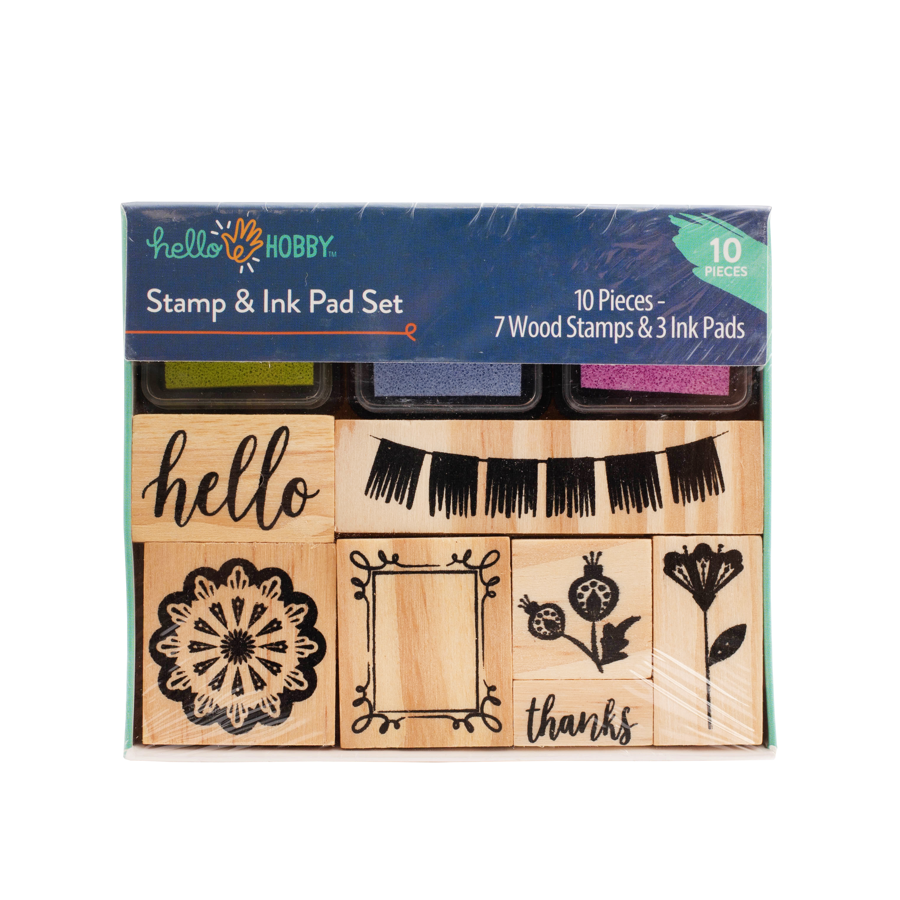 Hello Hobby Acrylic Stamps & Stamp Ink Set, Hello, 10 Pieces